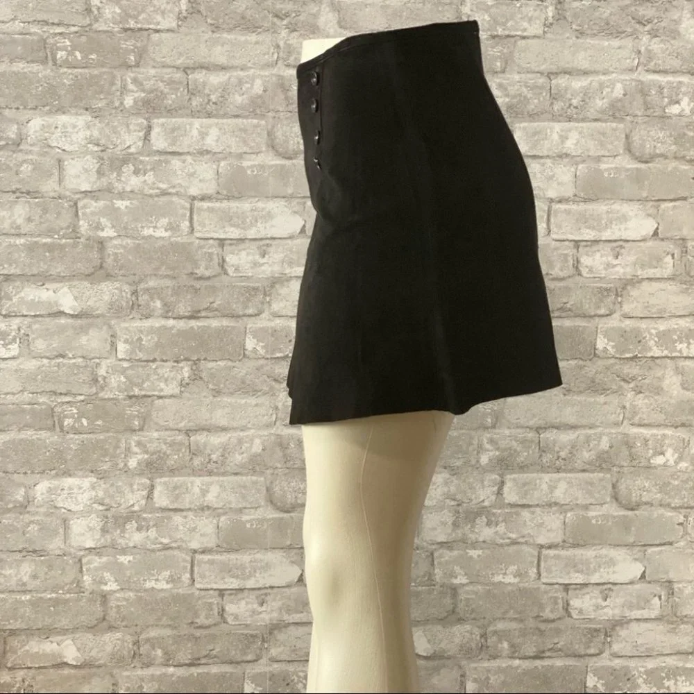 NWOT Black Suede Mini Skirt with Button Details - Picture 6 of 7